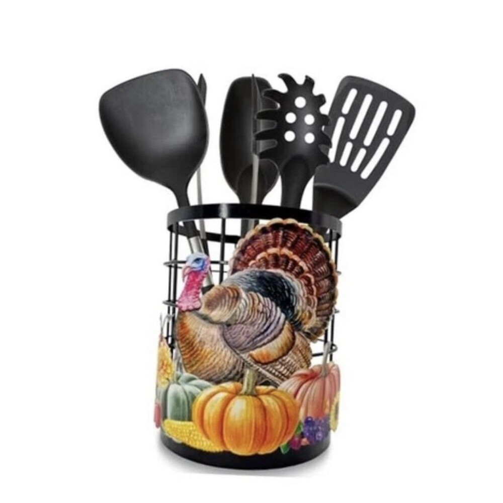Thanksgiving Turkey Utensil Holder, Thanksgiving Turkey Pumpkin Kitchen Decor